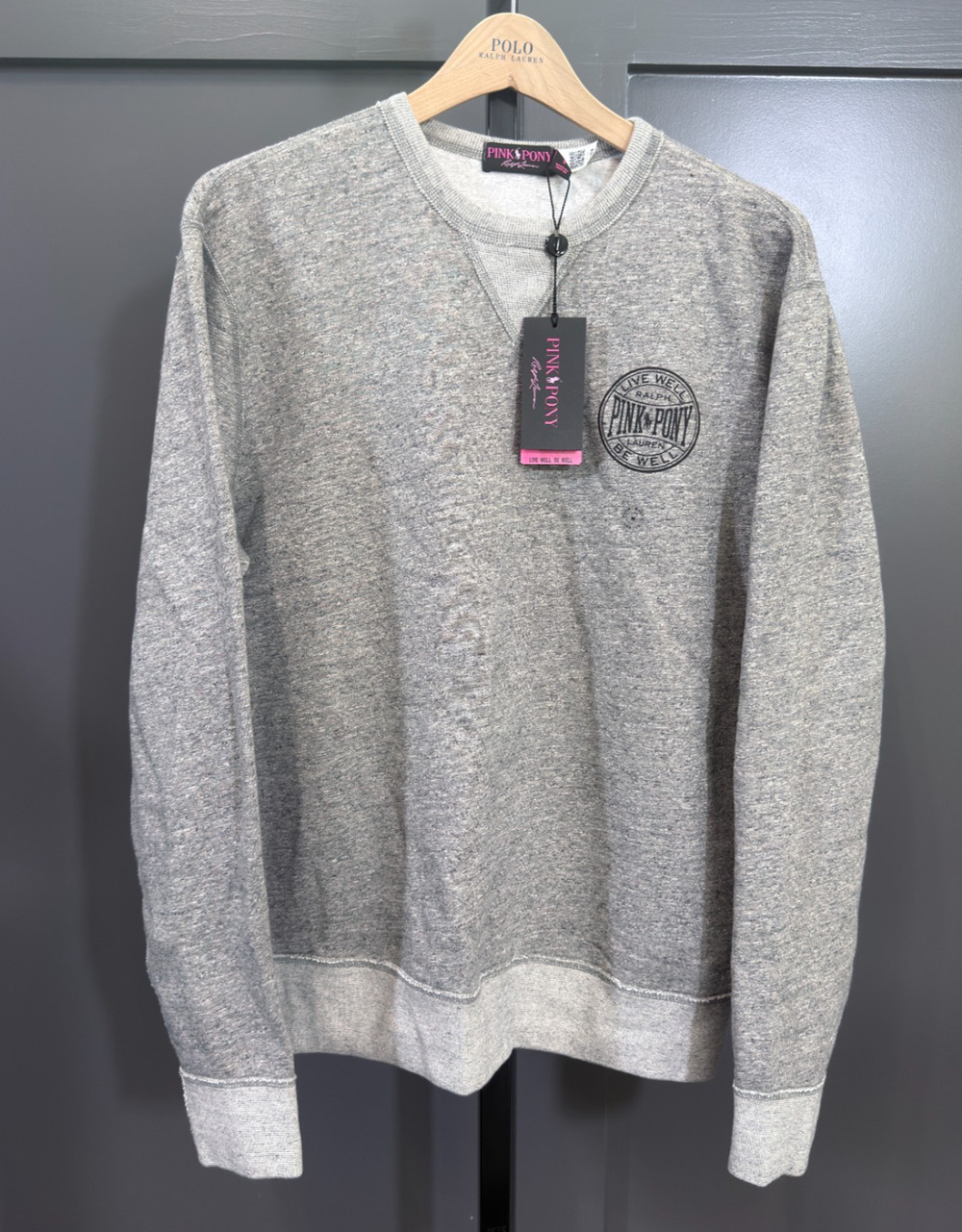 Ralph Lauren Pink Pony Crewneck Sweatshirt Grey Heather M NWT